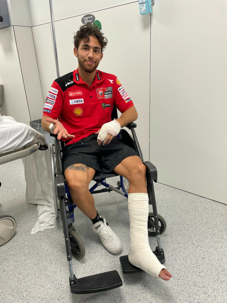 Enea Bastianini post-crash. Photo courtesy Ducati.