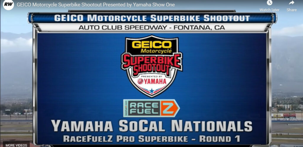 The title graphics leading into a broadcast of the GEICO Motorcycle Superbike Shootout in 2014. Photo by David Swarts.