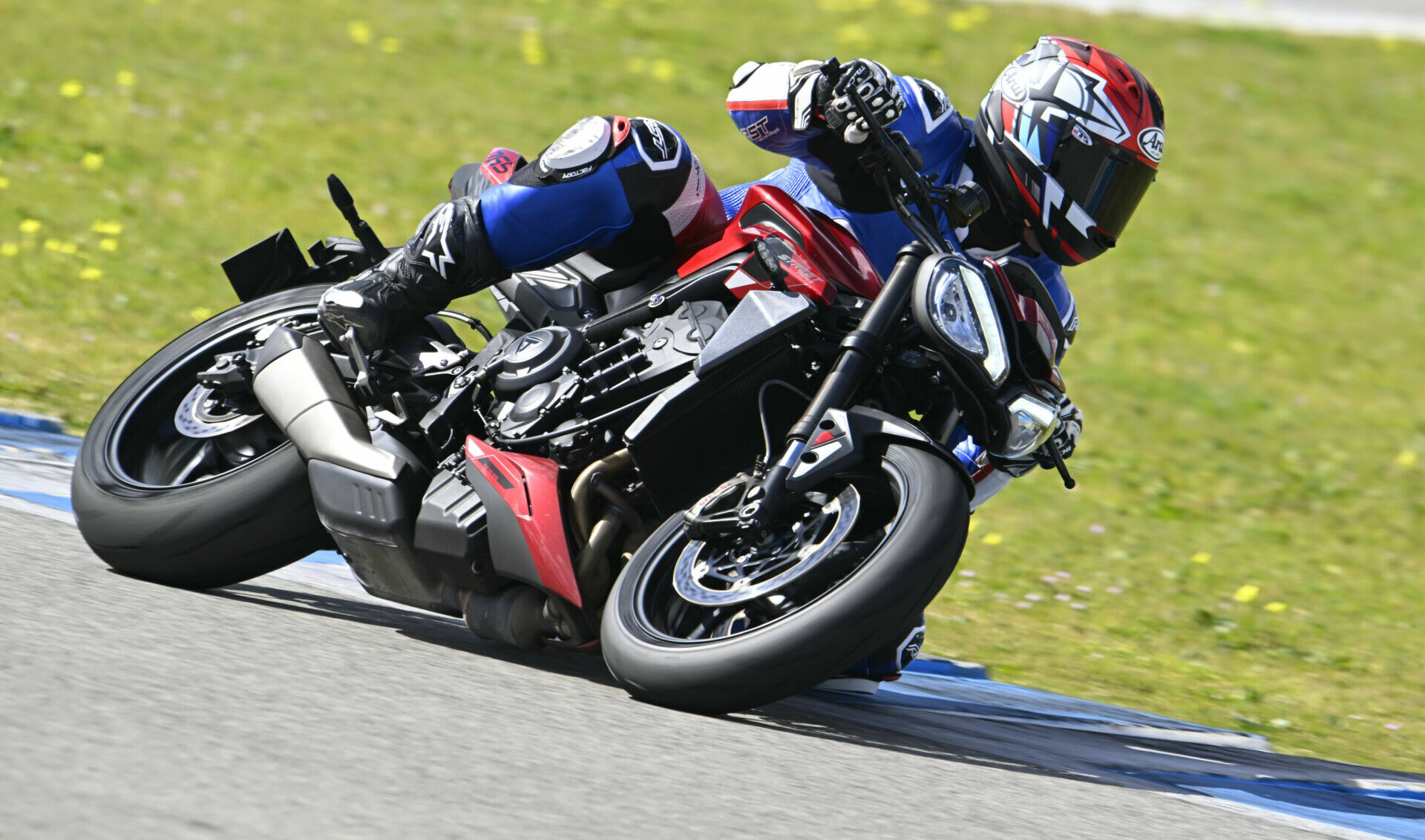 Racing Editor Chris Ulrich at speed on a 2024 Triumph Street Triple 765 RS at Jerez. Photo courtesy Triumph.