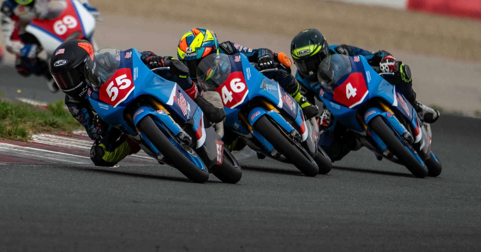 American Mikey Lou Sanchez (55) on his way to finishing third in RFME ESBK PreMoto3 Race Two at Circuit de Navarra, in Spain. Photo courtesy Sanchez Racing.
