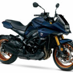 For 2024, the Suzuki KATANA features Metallic Matte Stellar Blue paintwork, gold-anodized forks, and gold six-spoke wheels. Photo courtesy Suzuki Motor USA, LLC.