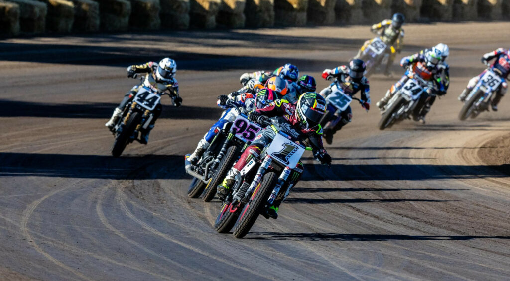 Jared Mees (1) leading the field at Springfield Mile I. Photo courtesy AFT.