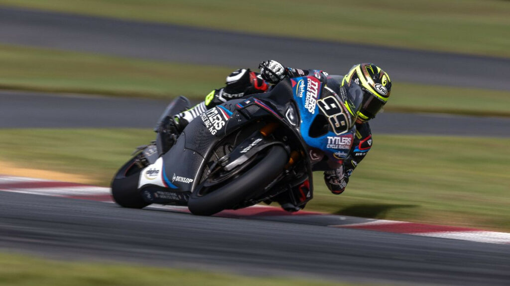 PJ Jacobsen (99) earned provisional pole position for the Medallia Superbike class at New Jersey Motorsports Park on Friday. Photo by Brian J. Nelson.