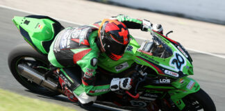 2022 Pro Sport Bike champ Trevor Dion (20) is making an appearance in the class for the first time this season. The Kawasaki rider will be pulling double-duty at the Shannonville finale, also competing in the Superbike class. Photo by Rob O'Brien, courtesy CSBK.