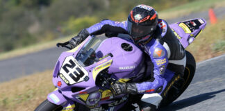Pro Superbike championship leader Alex Dumas (23) will start all three races this weekend from pole position after narrowly beating Ben Young in Q2 at Shannonville Motorsport Park. Photo by Rob O'Brien, courtesy CSBK.