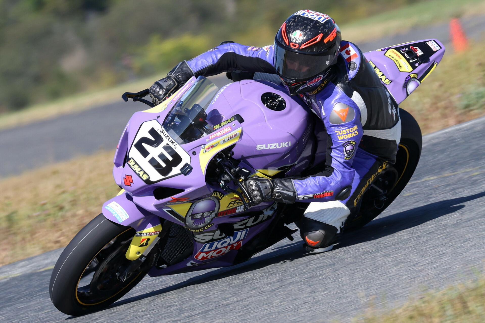 Pro Superbike championship leader Alex Dumas (23) will start all three races this weekend from pole position after narrowly beating Ben Young in Q2 at Shannonville Motorsport Park. Photo by Rob O'Brien, courtesy CSBK.