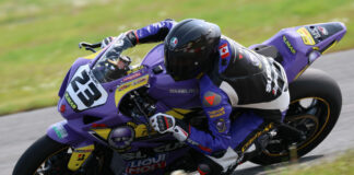 Alex Dumas (23) heads into the Bridgestone CSBK season finale at Shannonville Motorsport Park with a narrow three-point championship lead. Photo by Rob O'Brien, courtesy CSBK.