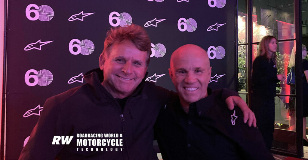 This picture represents 37 500cc Grand Prix race wins, three 500cc GP World Championships, six runner-up finishes in the Championship and three third-place finishes in the points at the end of the year. Wayne Rainey (left) and Randy Mamola (right) have been recognized as official MotoGP Legends for a reason. Photo by Michael Gougis. 