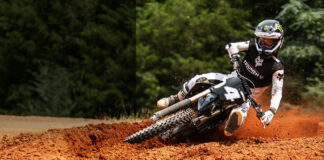 Triumph test rider and ambassador Ricky Carmichael (4) in action on the company's new 250cc motocross bike. Photo courtesy Triumph.