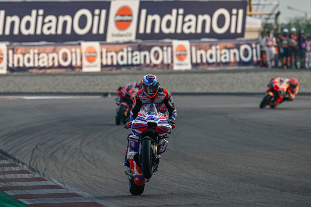 Jorge Martin (89) won the MotoGP Sprint Race over Francesco Bagnaia (1) and Marc Marquez (93). Photo courtesy Dorna.