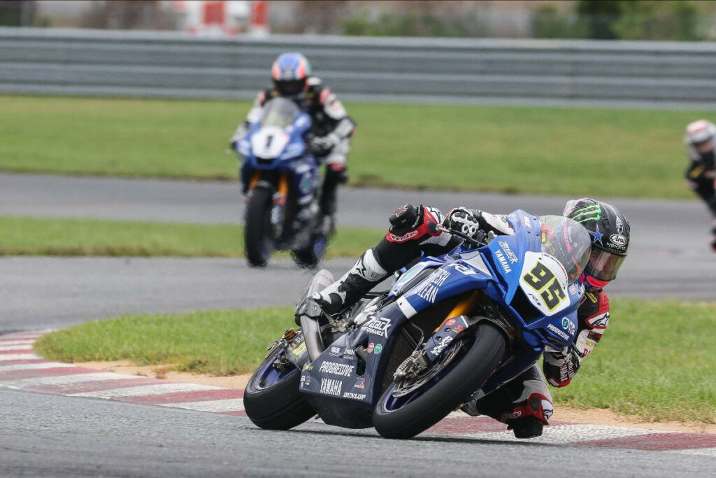JD Beach (95) took over at the front on the sixth lap and led the rest of the way to earn his second-career MotoAmerica Superbike race. Photo by Brian J. Nelson.