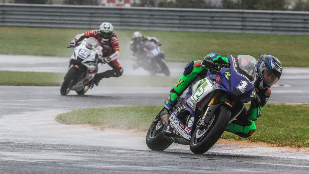 Blake Davis (1) leads the REV'IT! Twins Cup title chase by just one point heading into Sunday's season finale at NJMP after winning Saturday's race. Photo by Brian J. Nelson.