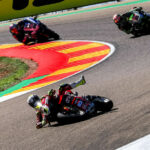Alvaro Bautista (1) crashed twice during Race One. The first fall came ahead of Jonathan Rea (65) and Toprak Razgatlioglu (54). Photo courtesy Dorna.