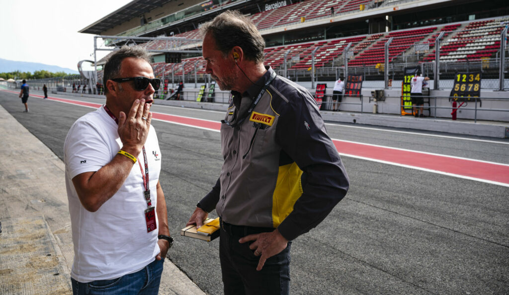 Giorgio Barbier (right) with Loris Capirossi (left) at Catalunya. Photo courtesy Pirelli.