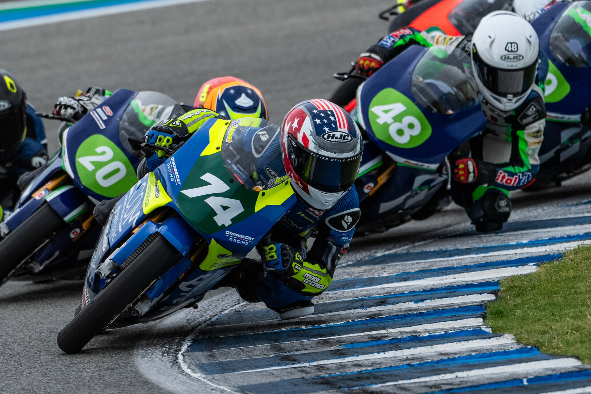 Kensei Matsudaira (74) leading a RFME ESBK Moto4 Spanish National Championship race at Jerez. Photo by Dani Vela, courtesy Evike.com.