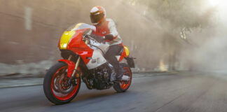 A 2024-model Yamaha XSR900 GP at speed. Photo courtesy Yamaha Motor Europe.