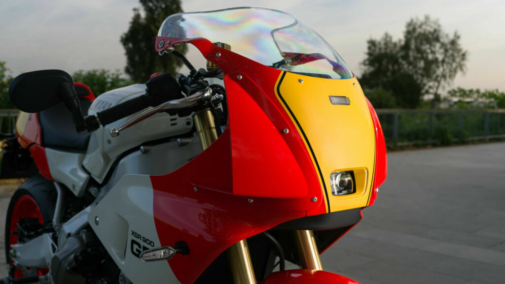 The nose of the 2024 Yamaha XSR900 GP at rest. Photo courtesy Yamaha Motor Europe.