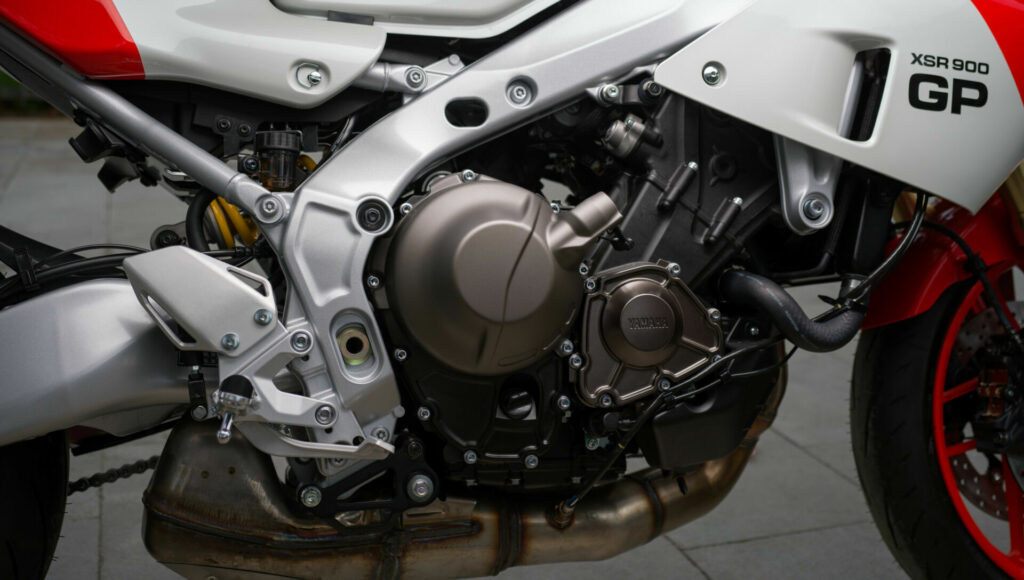 The 2024 Yamaha XSR900 GP comes with a twin-spar aluminum frame. Photo courtesy Yamaha Motor Europe.