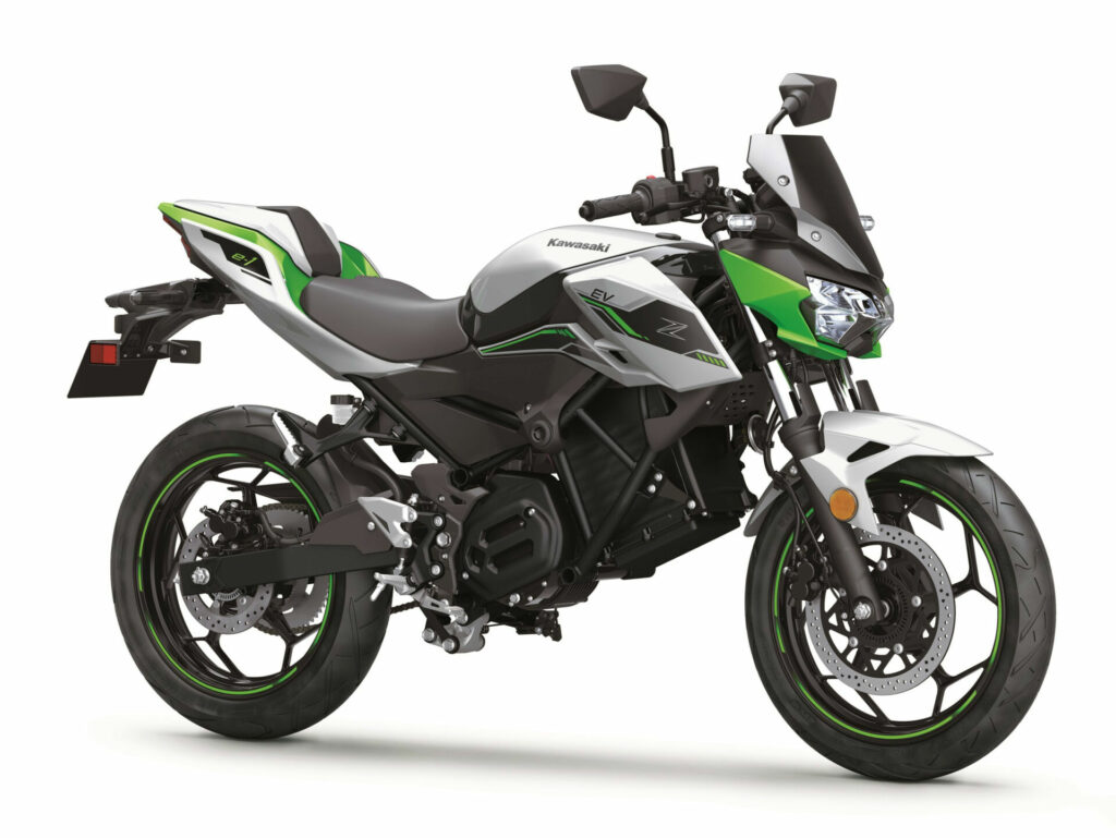 A 2024 Kawasaki Z e-1 ABS (right). Photo courtesy Kawasaki Motors Corp., U.S.A.