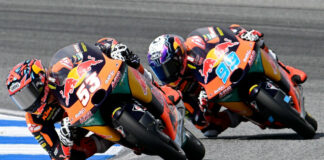Deniz Oncu (53) and his Red Bull KTM Ajo teammate Jose Rueda (99) in action in Thailand. Photo courtesy Red Bull KTM Ajo.