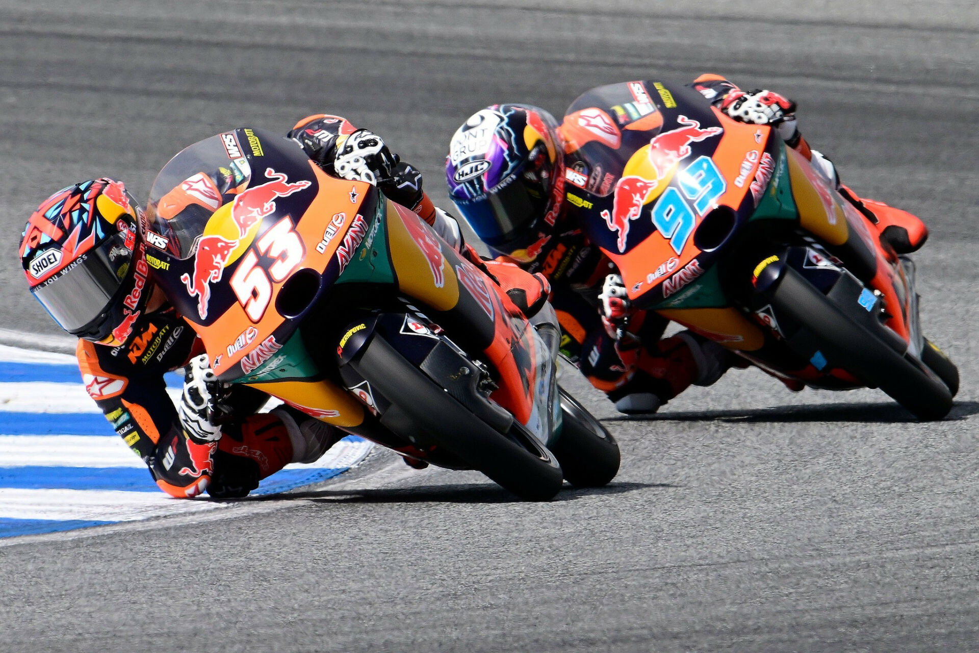 Deniz Oncu (53) and his Red Bull KTM Ajo teammate Jose Rueda (99) in action in Thailand. Photo courtesy Red Bull KTM Ajo.