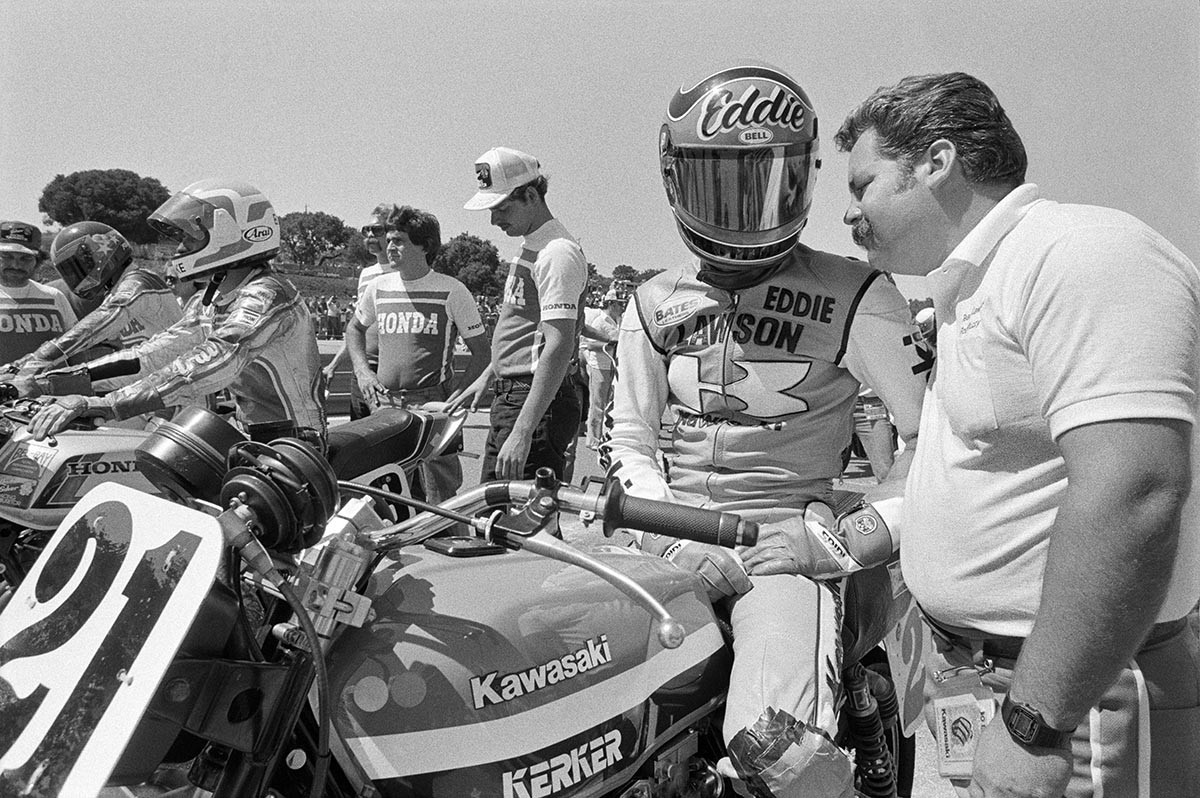Tuner Rob Muzzy (far right) with Eddie Lawson (second from right). Photo by John Owens.