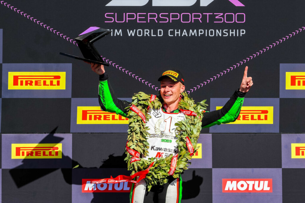 Jeffrey Buis won his second FIM Supersport 300 World Championship. Photo courtesy Dorna.