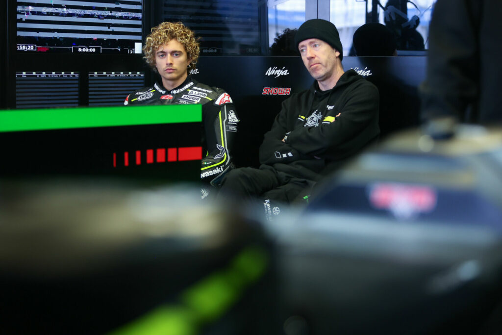 Axel Bassani (left) with his Crew Chief Marcel Duinker (right). Photo courtesy Dorna.