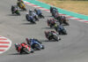 Josh Herrin (2) leads Jake Gagne (1), Richie Escalante (54), PJ Jacobsen (99), Brandon Paasch (96), Mathew Scholtz (11), and the rest of the field in MotoAmerica Superbike Race Two at Circuit of The Americas. Photo by Brian J. Nelson.