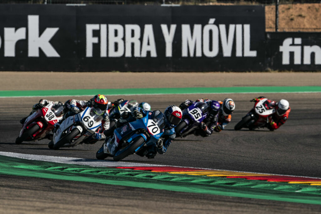 American Kristian Daniel Jr. (70) leading a group of riders at MotorLand Aragon. Photo by Manu Tormo, courtesy Kristian Daniel, Sr.