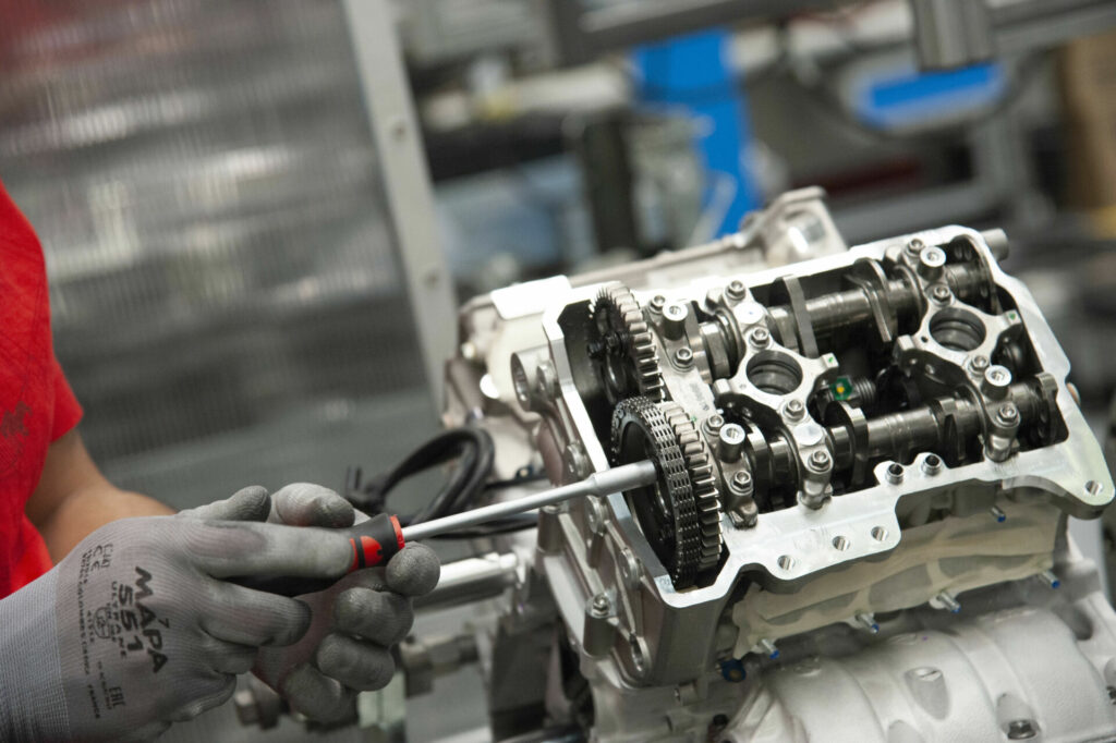A Ducati engine being assembled. Photo courtesy Ducati.