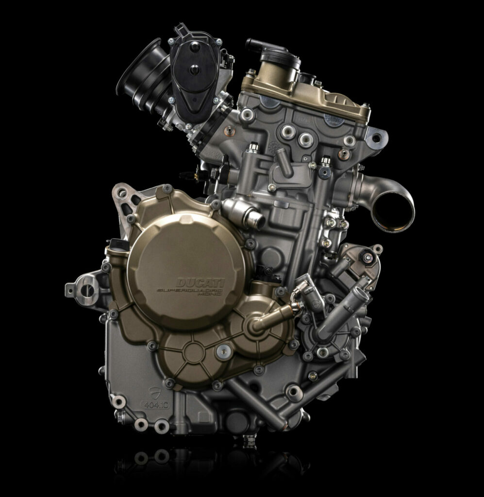 The right side of a Ducati Superquadro Mono single-cylinder engine. Photo courtesy Ducati.