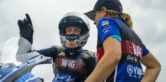 The WagBar MP13 Racing Yamaha Team Owner Melissa Paris (right) and rider Kayla Yaakov (left). Photo by Alyssa Bridges, courtesy The WagBar MP13 Racing.