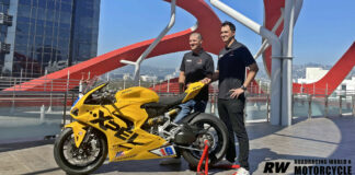 Graham Rahal (right) brought on Superbike World Champion Ben Spies (left) to help run Rahal Ducati Moto Team and get the best from its riders in the MotoAmerica Supersport series. It's an indication that the new team is serious about racing and winning, and is bringing its world-class level of publicity and professionalism to the series. Photo by Michael Gougis.