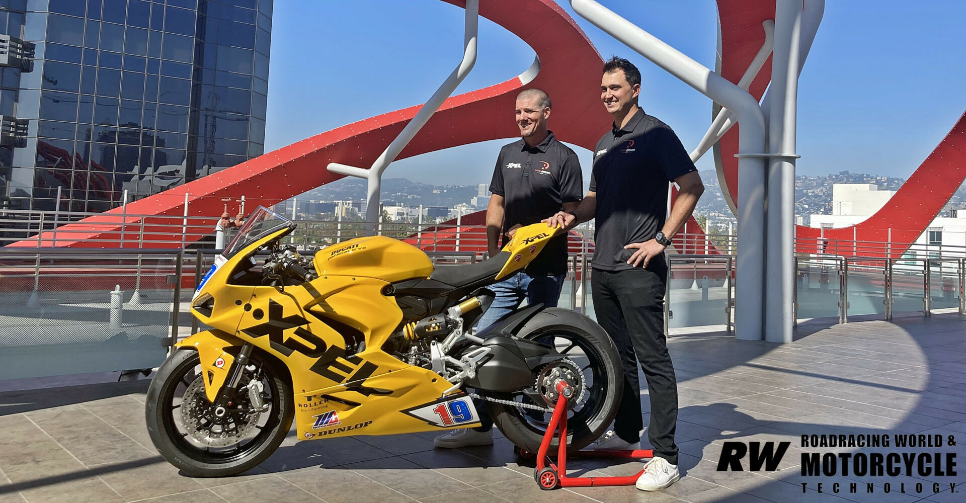Graham Rahal (right) brought on Superbike World Champion Ben Spies (left) to help run Rahal Ducati Moto Team and get the best from its riders in the MotoAmerica Supersport series. It's an indication that the new team is serious about racing and winning, and is bringing its world-class level of publicity and professionalism to the series. Photo by Michael Gougis.