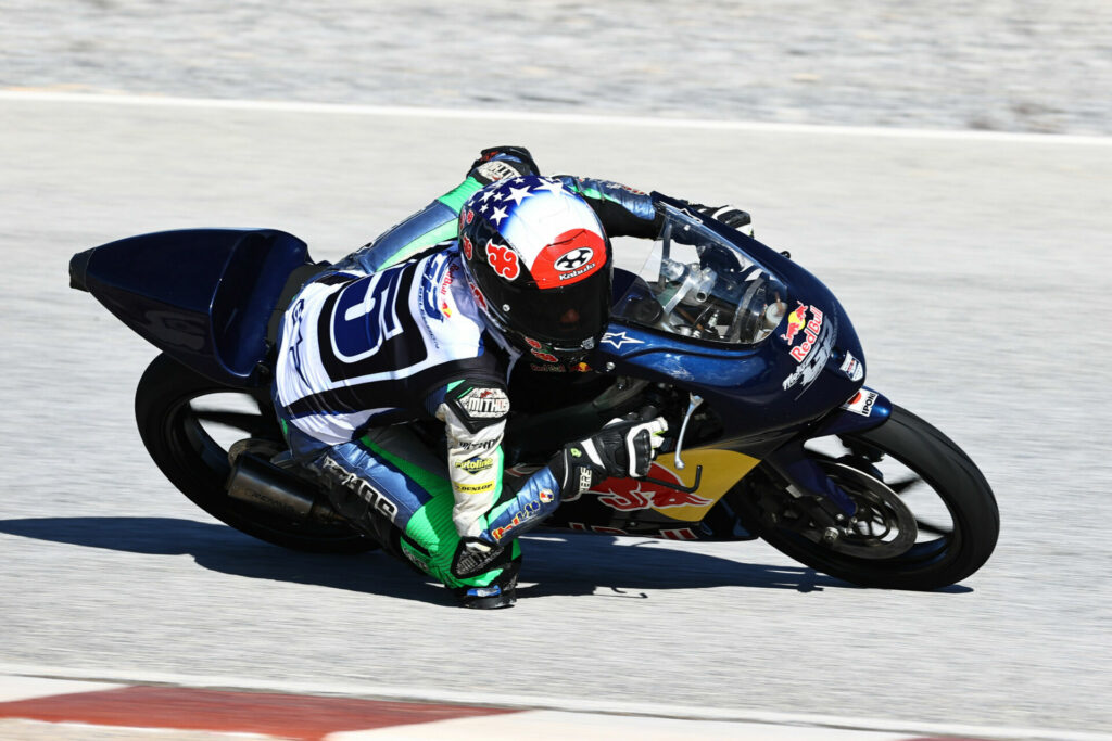 Kristian Daniel, Jr. in action during the Red Bull MotoGP Rookies Cup Selection Event in Spain. Photo courtesy Red Bull.