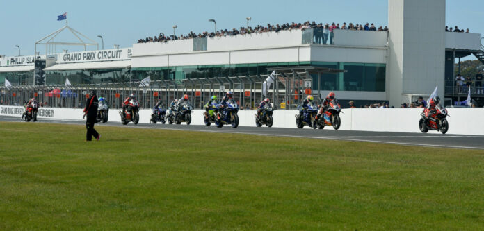The start of Australian Superbike Race Two at Phillip Island. Photo by Russell Colvin, courtesy ASBK.