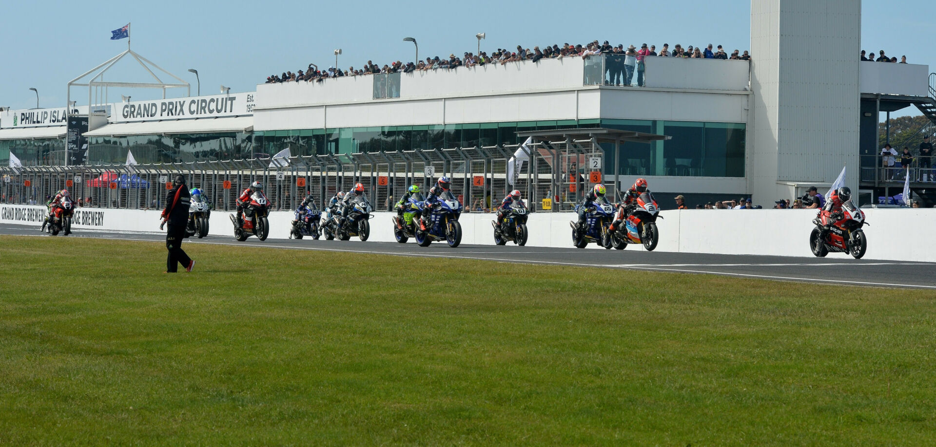 The start of Australian Superbike Race Two at Phillip Island. Photo by Russell Colvin, courtesy ASBK.
