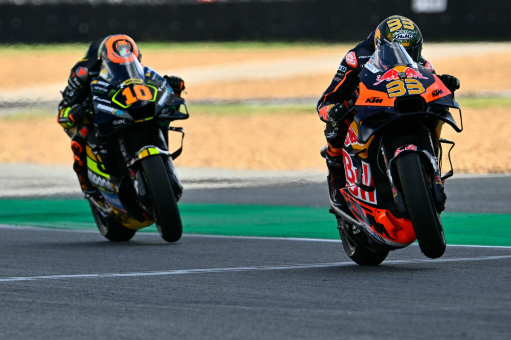 Brad Binder (33) and Luca Marini (10) battled over the final two podium positions. Photo courtesy Dorna.