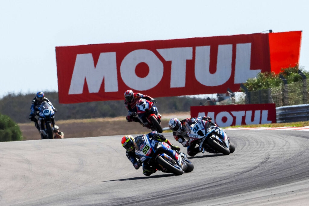 Andrea Locatelli (55) leads Garrett Gerloff (31), Iker Lecuona (7), and Remy Gardner (87). Photo courtesy Dorna.