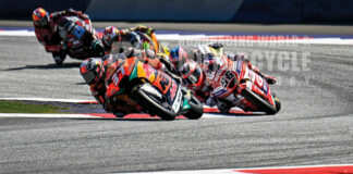 Pedro Acosta (37) leading the 2023 Moto2 race at the Red Bull Ring in Austria. Photo by Gigi Soldano/DPPI Media.