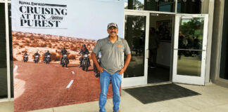 Krishnan Ramaswamy, Royal Enfield President and Business Head, Americas Region, outside the company's new tech training center, located in Bedford, Texas. 