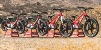 GASGAS's 2024 MC-E electric balance bike family (from left): MC-E 1.12, MC-E 1.16, MC-E 1.18, and MC-E 1.20. Photo courtesy GASGAS.