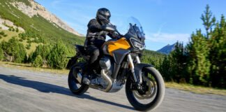 A 2024 Moto Guzzi Stelvio adventure motorcycle. Photo courtesy Moto Guzzi.
