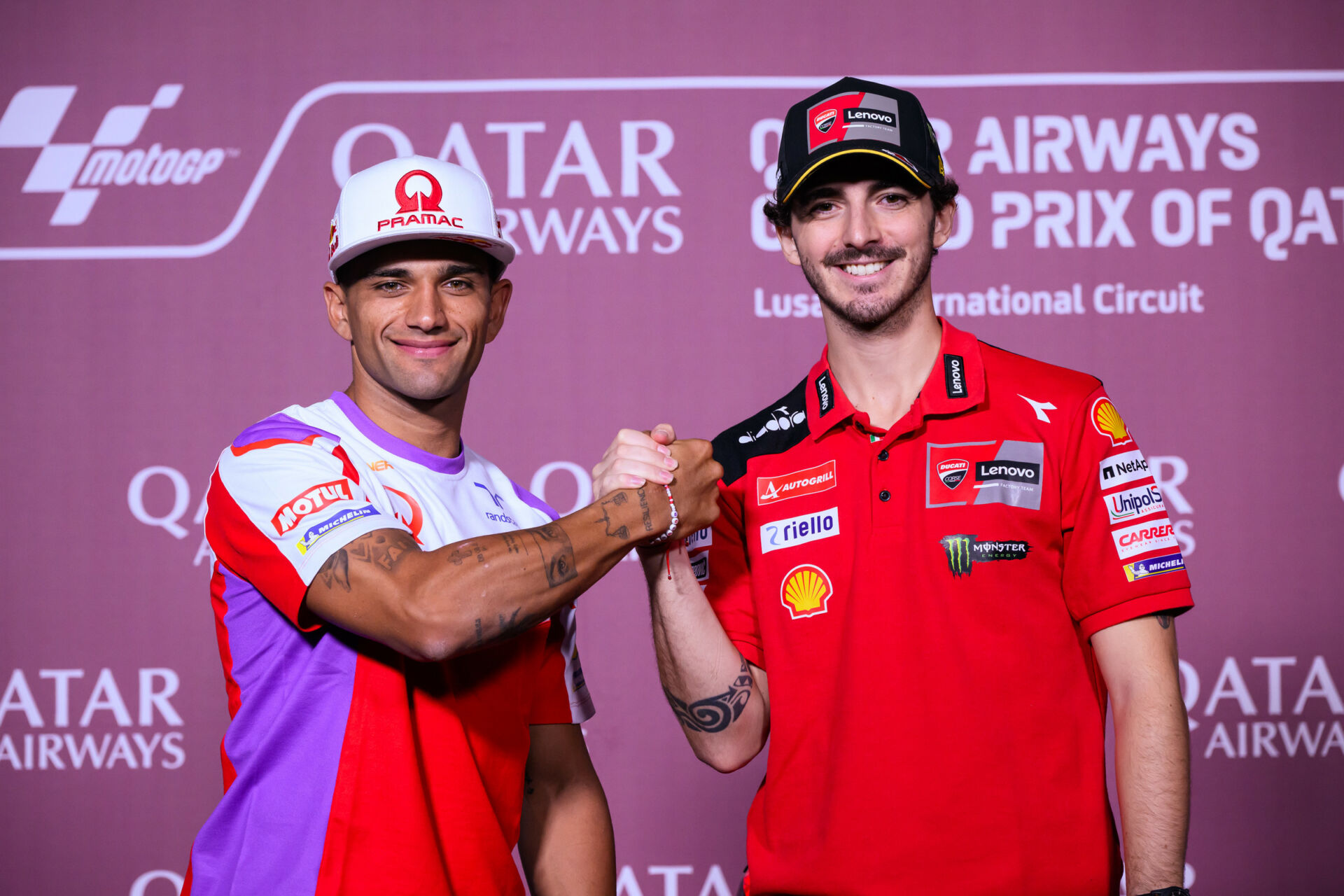 MotoGP World Championship hopefuls Jorge Martin (left) and Francesco Bagnaia (right), as seen at the Grand Prix of Qatar. Photo by Kohei Hirota.