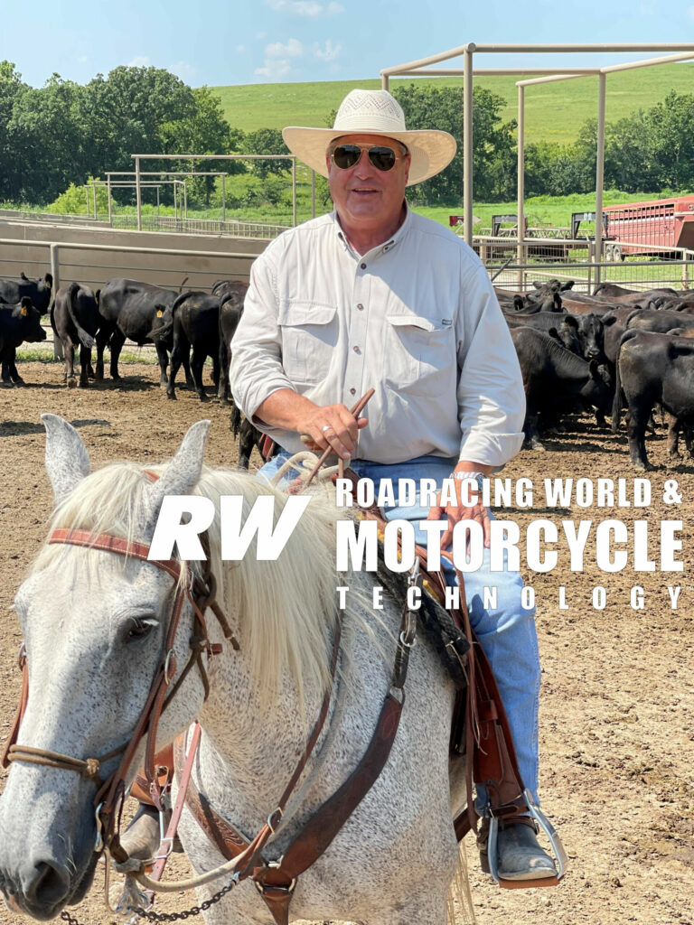 Richard Varner on a horse at his cattle ranch in Kansas. Photo courtesy MotoAmerica.