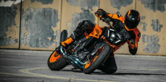 KTM's new 2024 990 Duke in the hands of a test rider. Photo courtesy KTM.