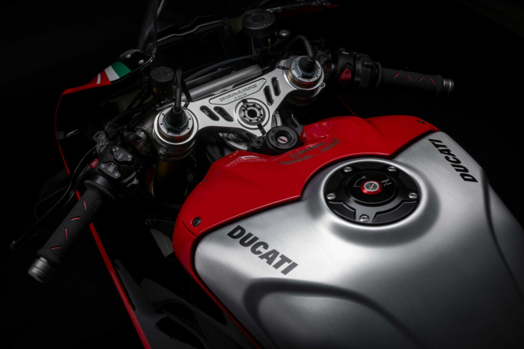 Each of the 500 Ducati Panigale V4 SP2 30° Anniversario 916 editions will be numbered on the top triple clamp. Photo courtesy Ducati.