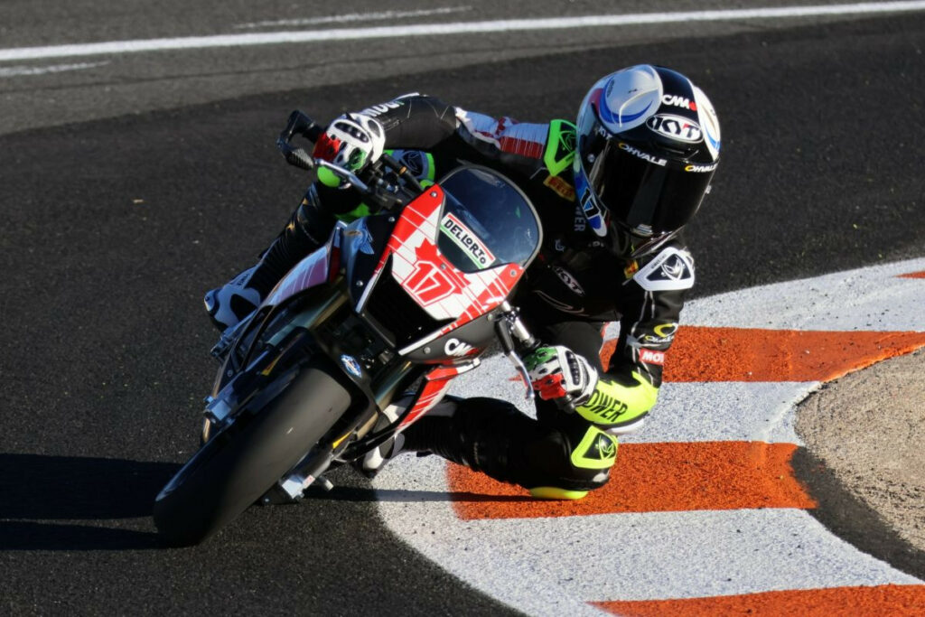 Michael Galvis (17) carved his way through the midfield in Valencia on Wednesday, finishing seventh and eighth for Team Canada at the MiniGP World Series Final. Photo by Colin Fraser, courtesy CSBK.