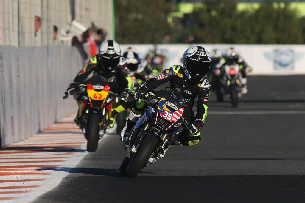 Qabil Irfan (35) leading a 160cc race Thursday in Valencia. Photo courtesy Dorna.